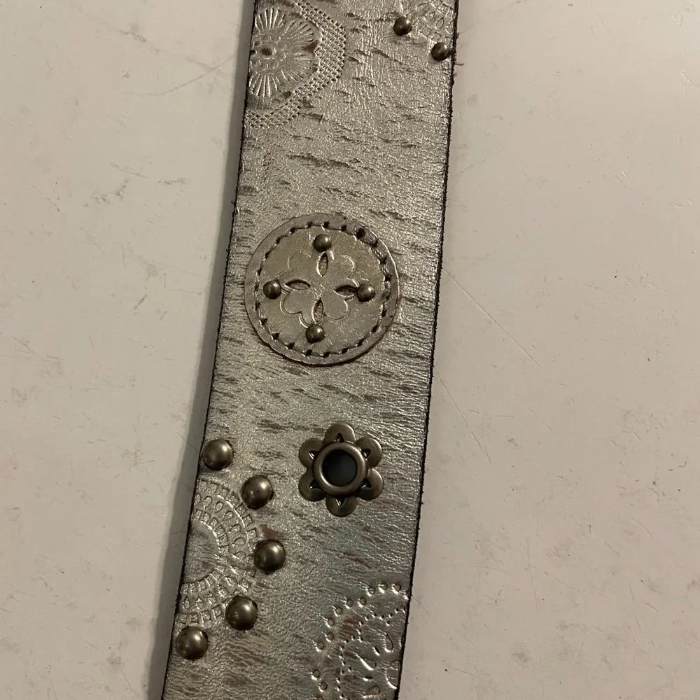 Fossil Silver Studded Genuine Leather Belt 39-inch Long Full Length